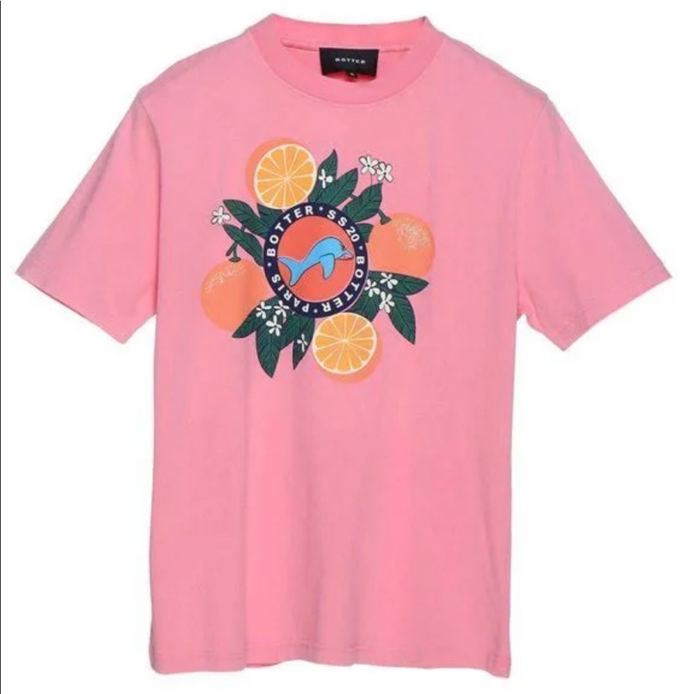 Botter Paris T-shirt. Pink with tropical print. Size S